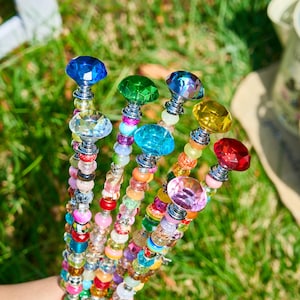 Planter Stake,Round Prism Garden Stick,Garden Plant Beaded Stakes,Jeweled Garden Stake,Sun Catcher Garden Stakes,Garden Decor,Garden Bling