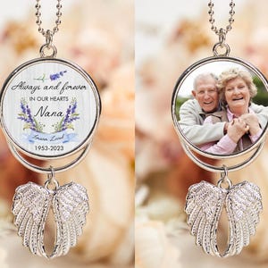 Custom Photo Angel Wings Memorial Hanging Charm,Rear View Mirror Charm,Personalized Name Memorial Ornament Charm,Custom Memorial Charm