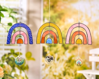Personalized Rainbow Bridge Stained Glass Sun Catcher,Custom Photo Pet Loss Gift,Pet Memorial Ornament,Dog Mom Gift,Pet Grave Markers