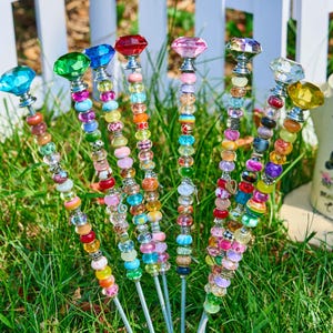 14 Inch Jeweled Garden Stake,Beaded Garden Stakes,Plant Bling,Fairy Garden Suncatcher Stakes,Jeweled Garden Wand,Christmas Gift for Mom