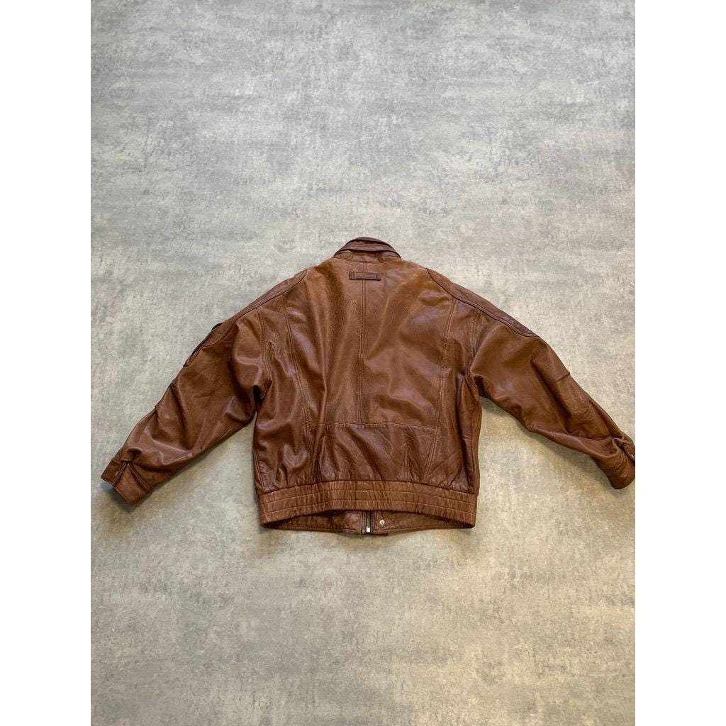 Y2K Real Leather Bomber Jacket Mens Size Like 54 56 Brown - Etsy