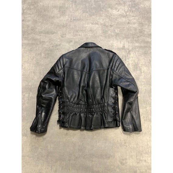 Y2k Real Leather Motorcycle Moto Biker Jacket Mens Size 54 Black