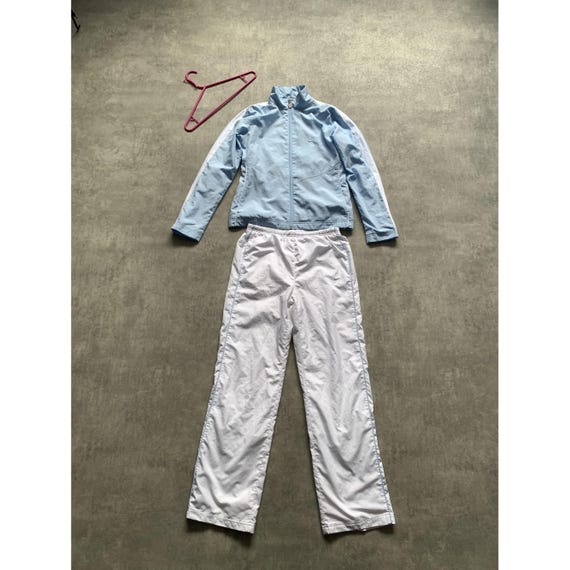 Nike Nylon Set Track Jacket + Pant Trousers Women Size S Blue
