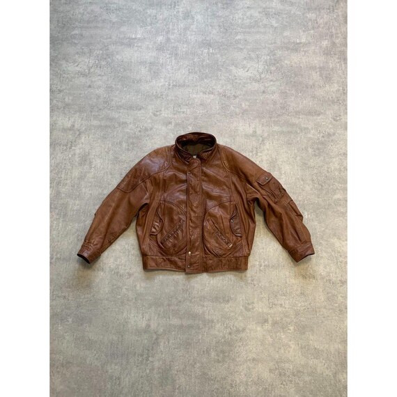 Y2K Real Leather Bomber Jacket Mens Size Like 54 56 Brown - Etsy