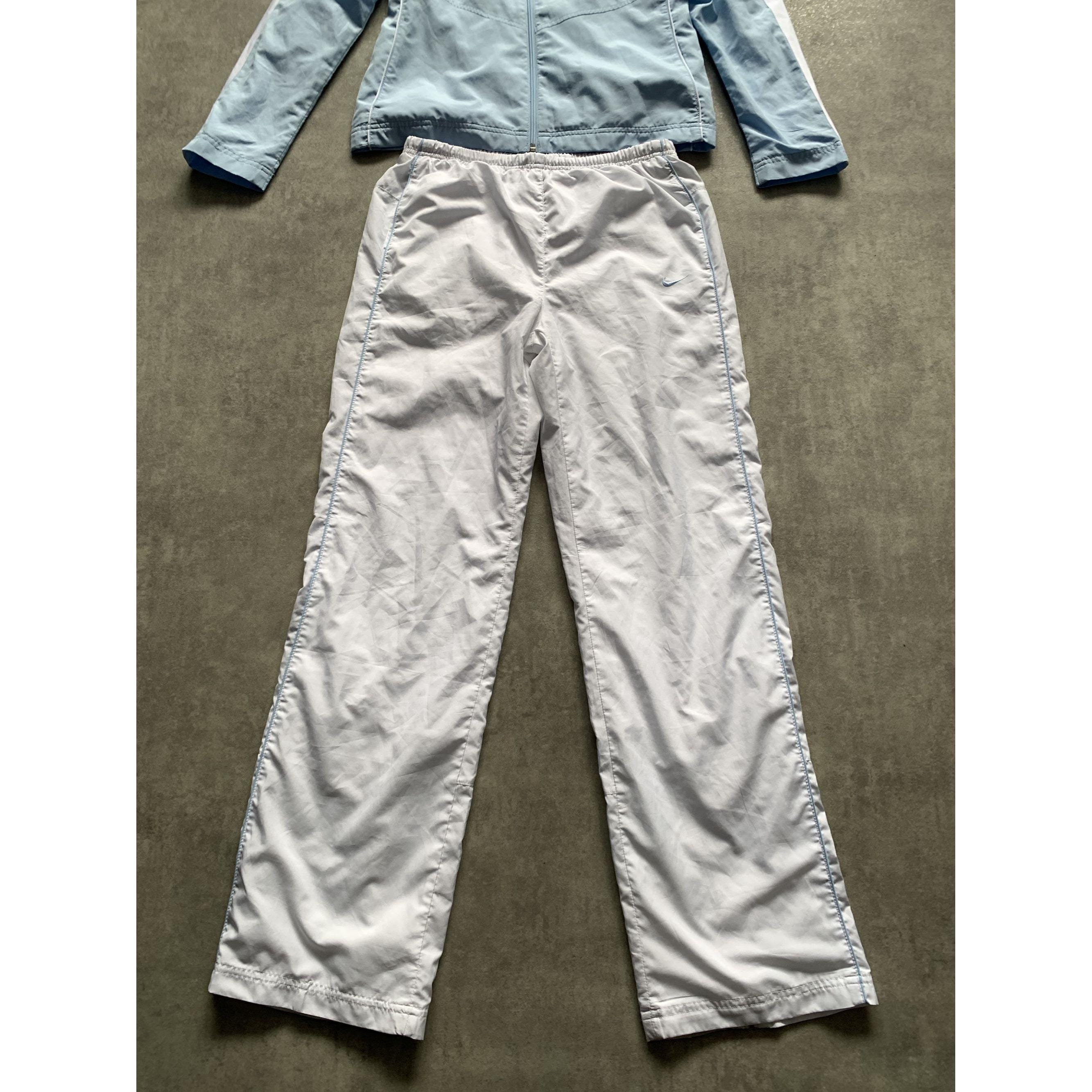 Nike Nylon Set Track Jacket + Pant Trousers Women Size S Blue