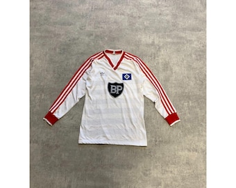 Maglia da calcio a maniche lunghe Adidas vintage anni '80 1985/86 Hamburg HSV, taglia S, da uomo, bianca