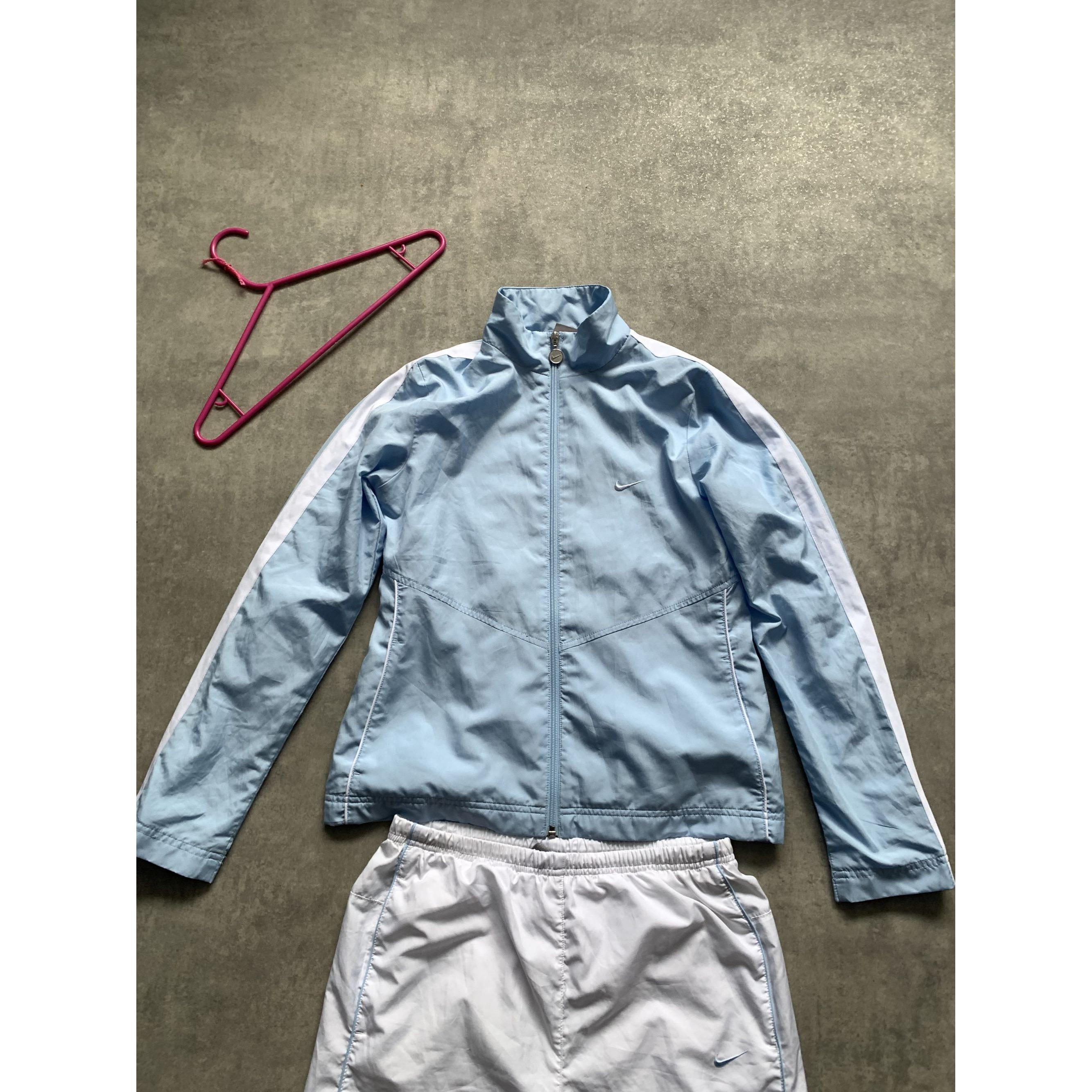 Nike Nylon Set Track Jacket + Pant Trousers Women Size S Blue