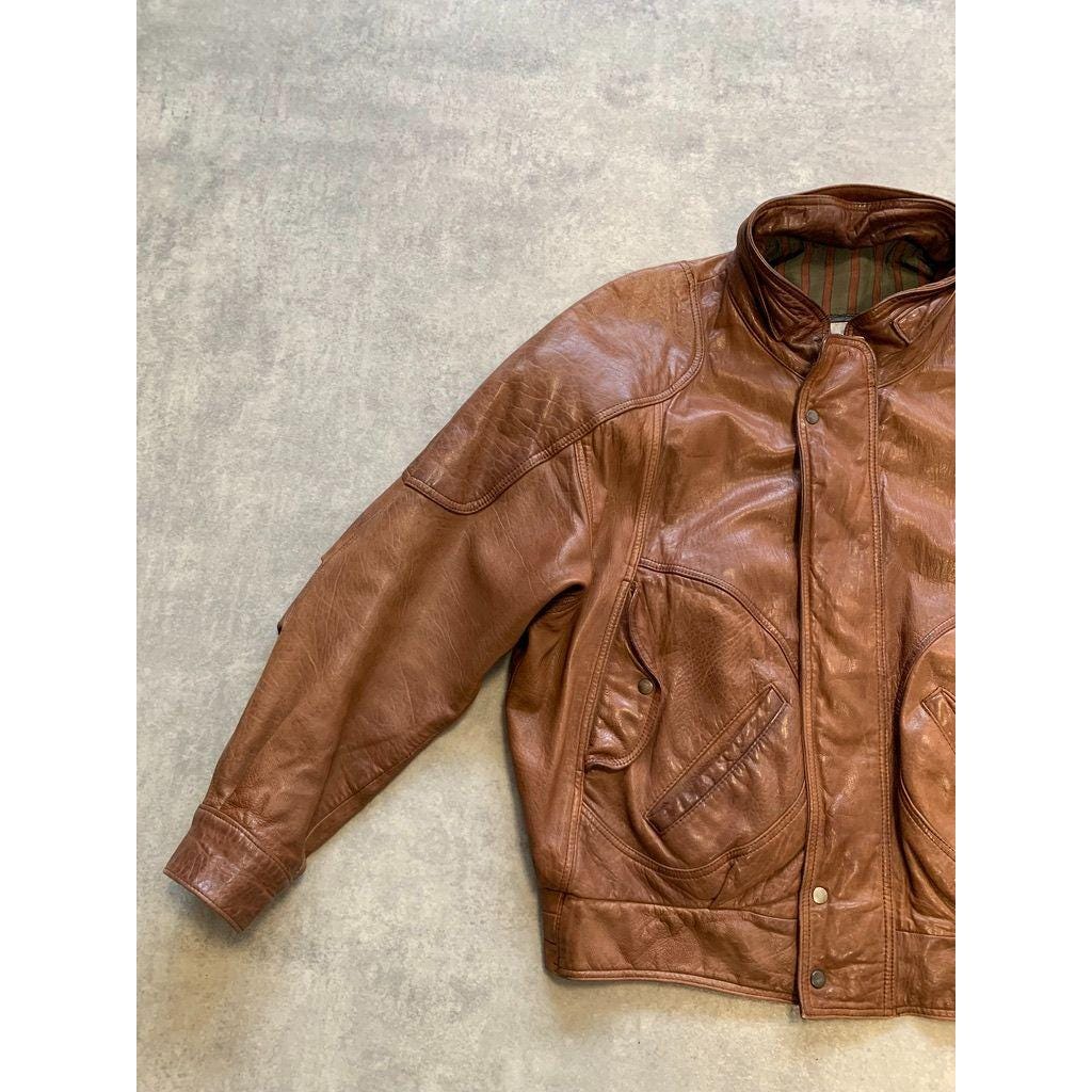 Y2K Real Leather Bomber Jacket Mens Size Like 54 56 Brown - Etsy