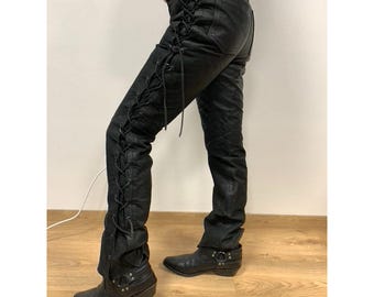 Highway womens real leather cowboy pant trousers size 36 black