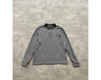 Polo básico de manga larga Fred Perry para hombre, talla XXL, gris