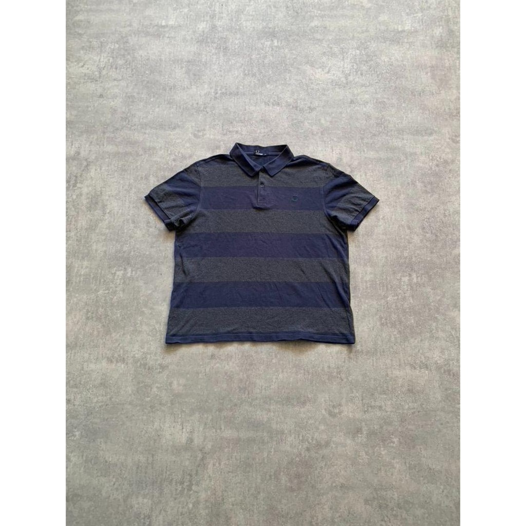 フレッドペリー ストライプ ポロTシャツ メンズ XL XXL ブルー