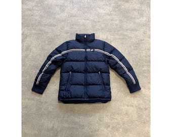 Nike down puffer jacket mens size S blue navy striped