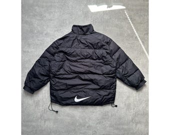 Nike zip down puffer winter jacket mens size XL black big logo swoosh