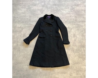 Ralph Lauren purple label collection double breasted 97% cashmere coat jacket size 6 black womens made in USA