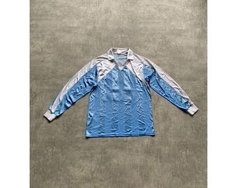 Camiseta de fútbol Puma de Alemania Occidental para hombre, talla L, azul a rayas.