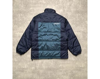 adidas winter vintage down puffer jacket blue green size mens like XL