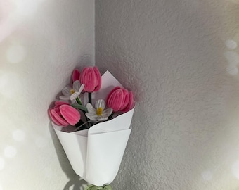 handmade pipe cleaners  pink tulips