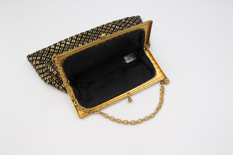 Midcentury Whiting and Davis NY Retro Antiquated Gold Brass Tone Metal Mesh Small Evening Handbag Purse 50s