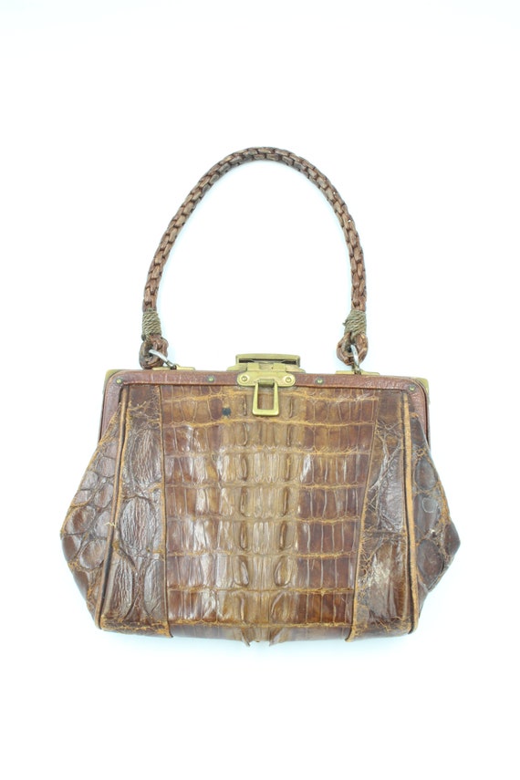 Old Vintage Retro Brown Leather Alligator Crocodile Taxidermy Wallet Clutch Purse Small Handbag Wristlet Etsy