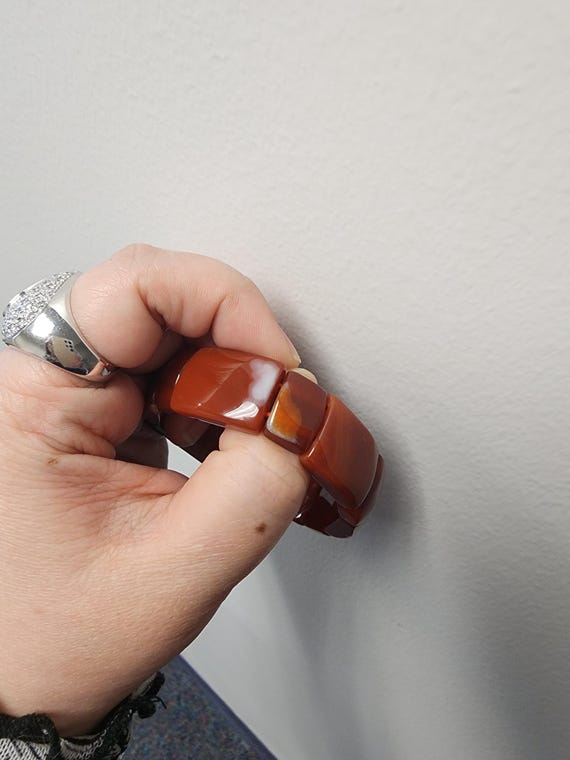 Red Jade Opaque Square Rectangular Bead Beaded St… - image 9