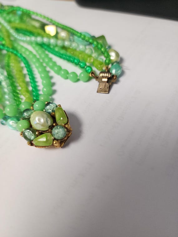 Green Multiple Multi Strand Beaded Bead Mid Centu… - image 5