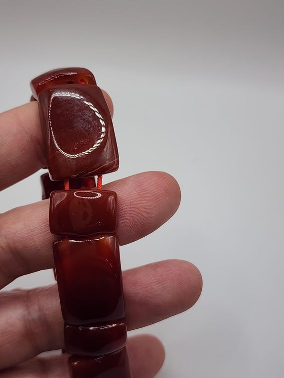 Red Jade Opaque Square Rectangular Bead Beaded St… - image 6