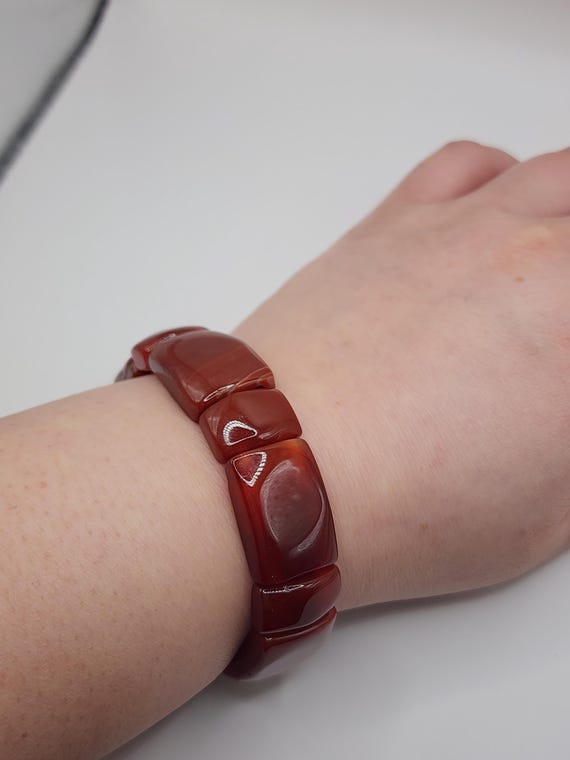 Red Jade Opaque Square Rectangular Bead Beaded St… - image 1