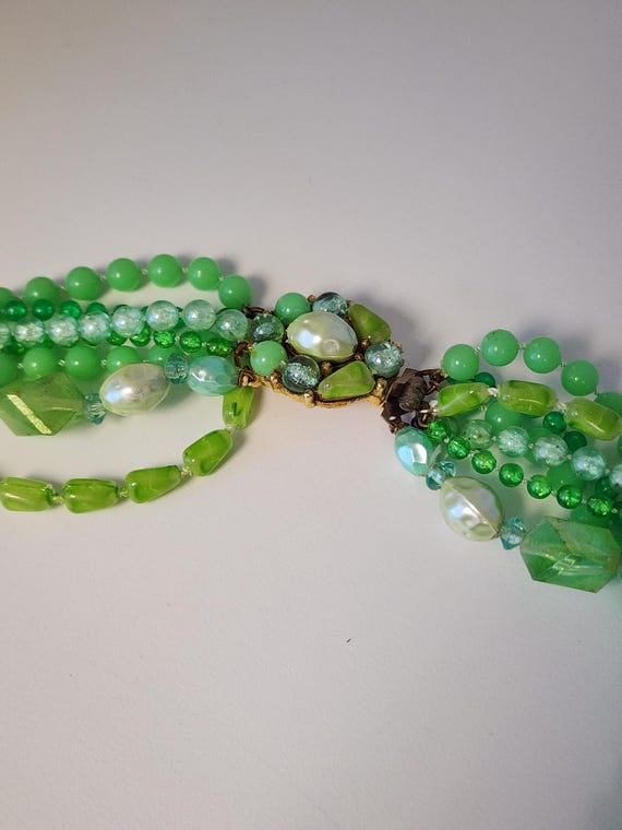 Green Multiple Multi Strand Beaded Bead Mid Centu… - image 3