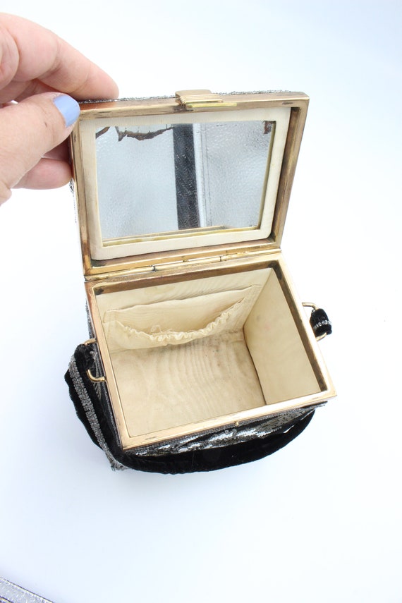 Beautiful Velvet Seed Bead Beaded Small Box Mirro… - image 8