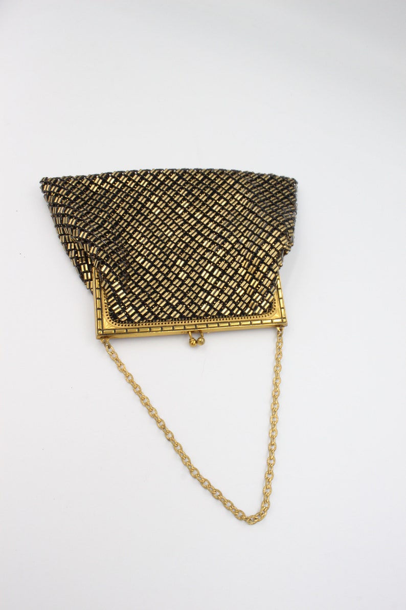 Midcentury Whiting and Davis NY Retro Antiquated Gold Brass Tone Metal Mesh Small Evening Handbag Purse 50s
