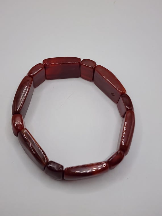 Red Jade Opaque Square Rectangular Bead Beaded St… - image 4