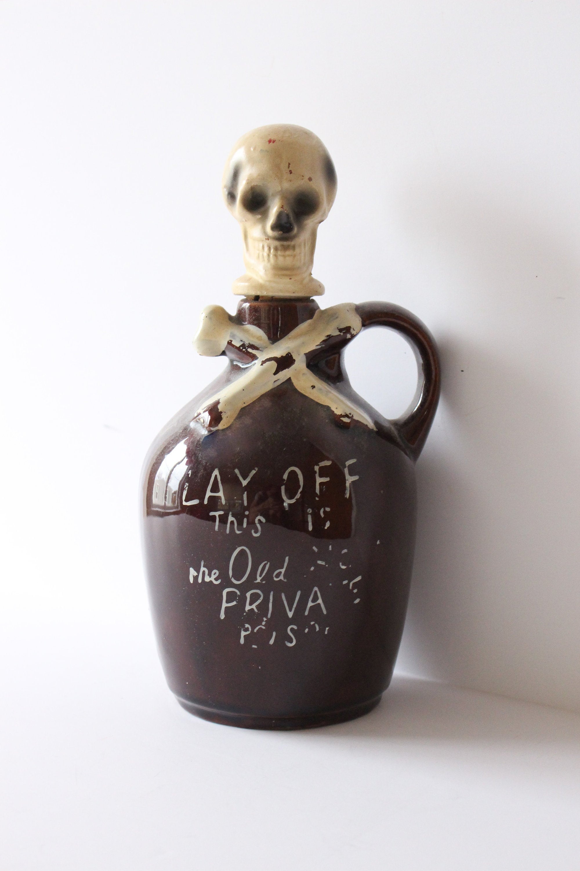 THE OLD MAN'S PRIVATE POISON 陶器ボトル Little Brown Jug Vintage Retro 1950s 60s Japan Skull Crossbones