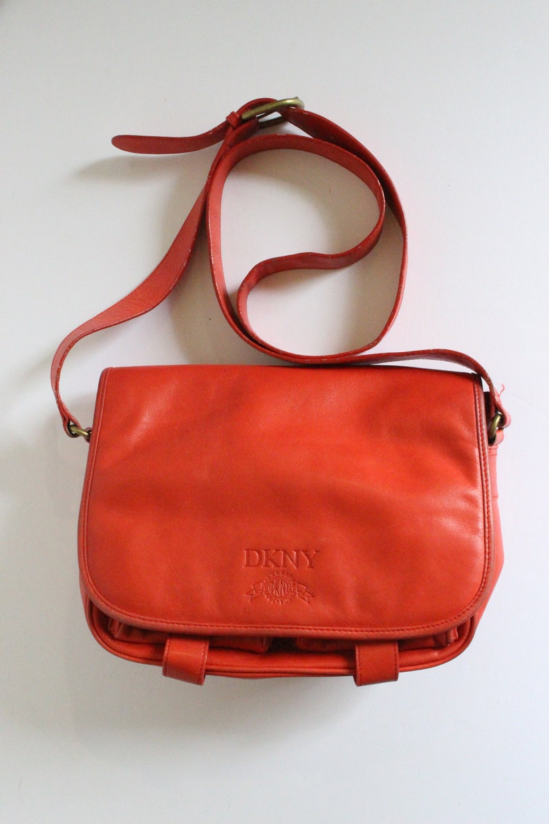 Vintage 80s 90s DKNY Red Leather Purse Side Small Messenger Etsy