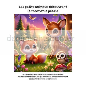 Les petits animaux découvrent la forêt et la prairie – Livre de coloriage PDF éducatif pour enfants (3 fichiers A4 à imprimer)