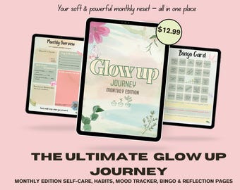 Glow Up Digital Planner: Månatlig egenvårdsdagbok (PDF)