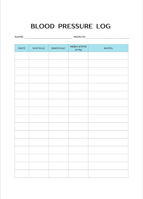 Blood Pressure Log Printable | Blood Pressure Tracker | BP Log | Hypertension Monitor | Instant Digital Download | A4 PDF Planner