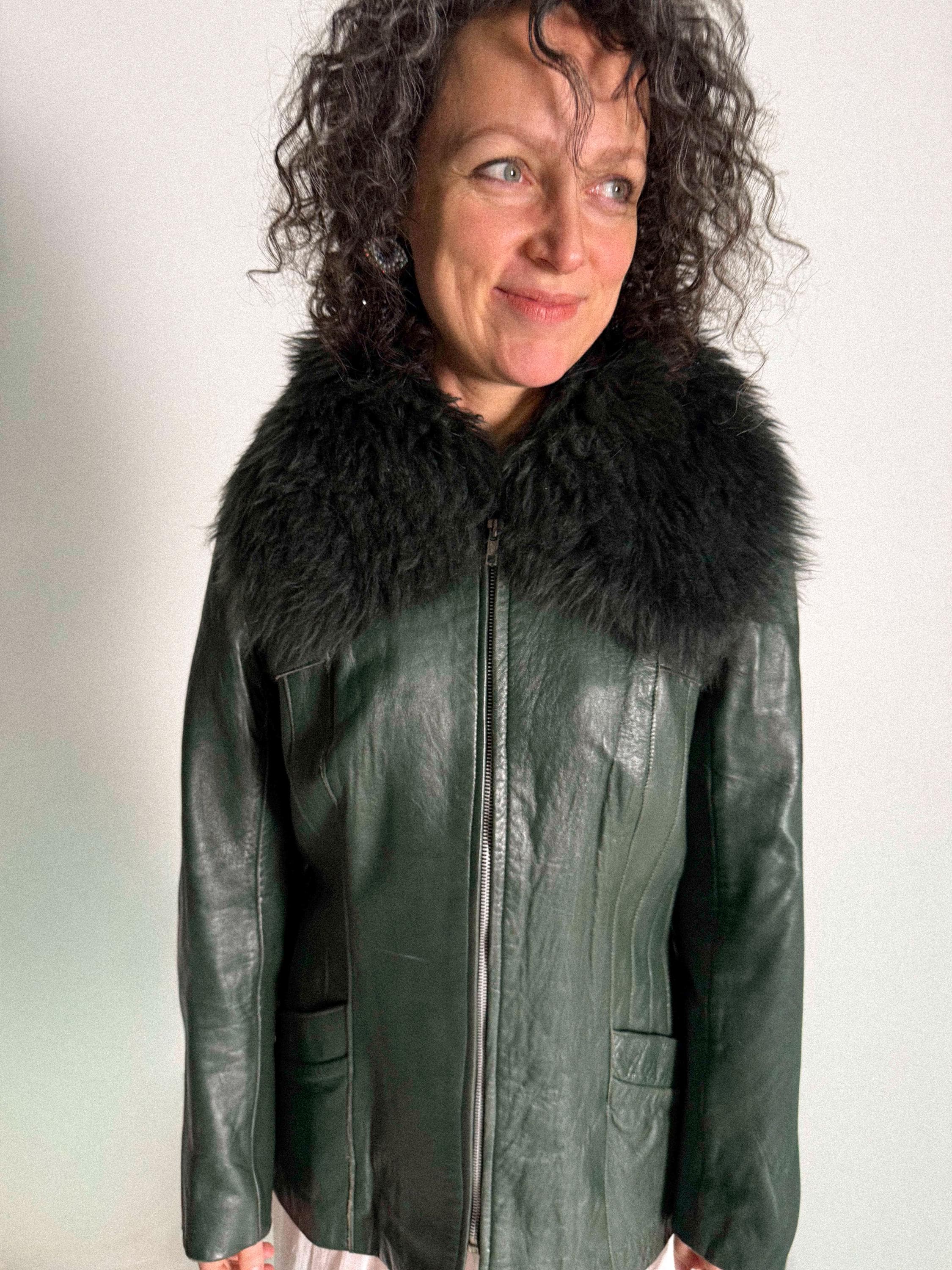 70s Leather Jacket Green - Etsy