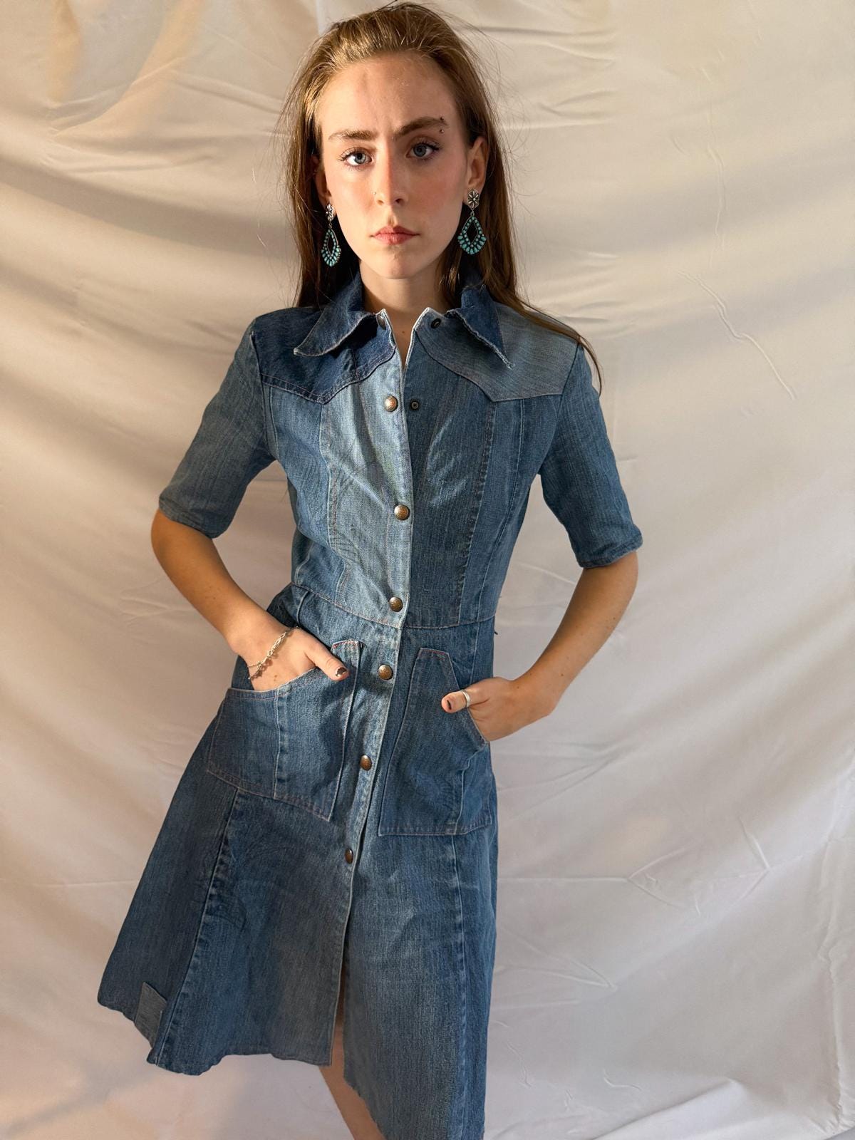 white christmas dresses Phoebe 70s Style Pocket Classic Denim Dress main image 0