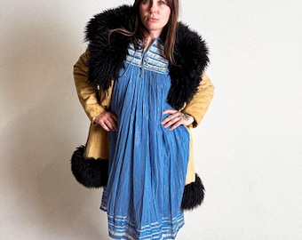 Jaren 70 Suède en schapenvacht Penny Lane jas met gespsluiting, maat L