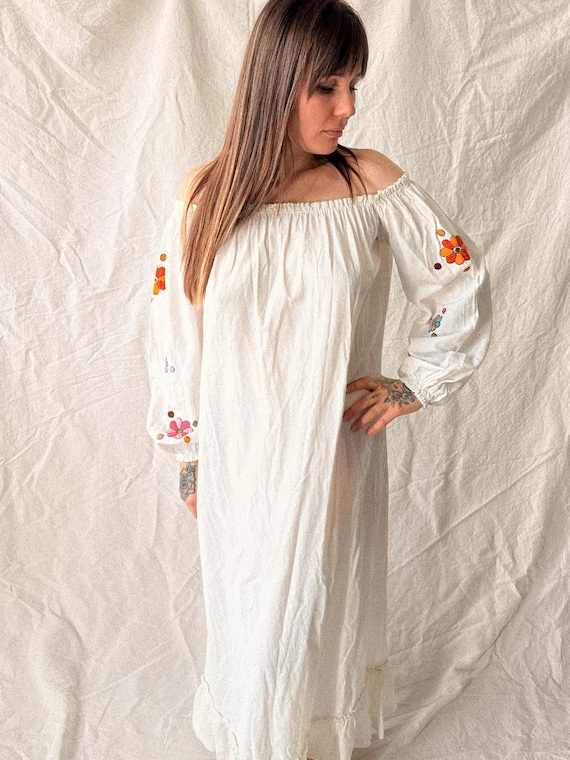 white off the shoulder peasant dress Calypso Peasant Dress - 100% Cambric Cotton