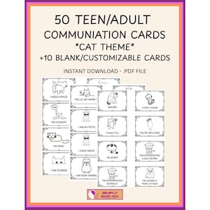Tema de Gato - Cartões de Comunicação Neurodivergente, Não Verbal e Autista para Adolescentes/Adultos