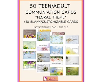 Floral Theme - Teen/Adult Neurodivergent, Non-Verbal, Autistic Communication Cards