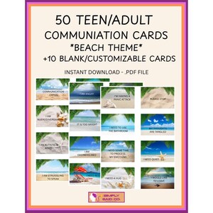Tema de Praia - Cartões de Comunicação Neurodivergente, Não Verbal e Autista para Adolescentes/Adultos