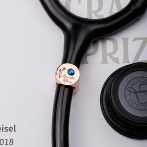 Personalized Birth Flower Stethoscope ID Tag: 18K Gold Plated
