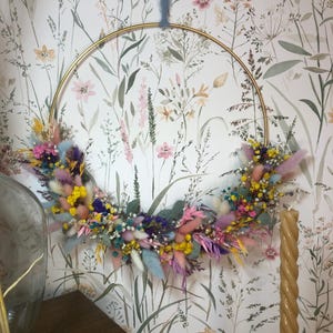 Large crown of multicolored dried flowers