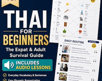 Adult Learn Thai Beginner Bundle PDF with Audio | Expat Survival Daily Routine Workbook | Speak Thai Vocabulary Phrases Moving to Thailand