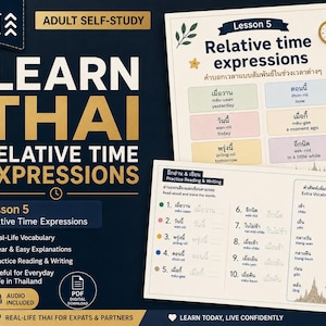 Lernen Sie die thailändischen Zeitausdrücke für Erwachsene PDF mit Audio | Expat Survival Week Days Arbeitsbuch | Sprechen Sie thailändische Vokabelsätze Umzug nach Thailand