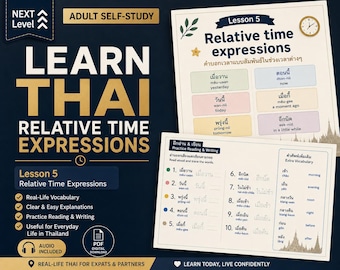Adult Learn Thai Time Expressions PDF with Audio | Expat Survival Week Days Workbook | Speak Thai Vocabulary Phrases Moving to Thailand