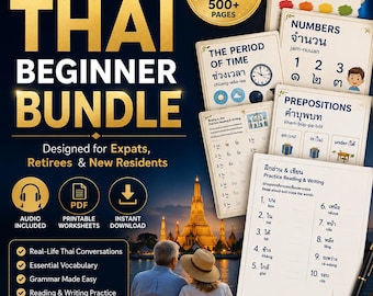 Expat Survival Grammar Practice Workbook |Adult Learn Thai Prepositions PDF with Audio |  Speak Thai Vocabulary Phrases Moving to Thailand