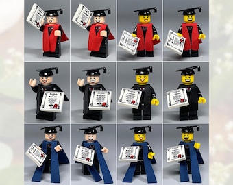 Ladrillos de graduación, minifigura de graduado, regalos de graduación para él, regalo de graduación para ella, figuras de ladrillo, felicitaciones, decoración de graduación